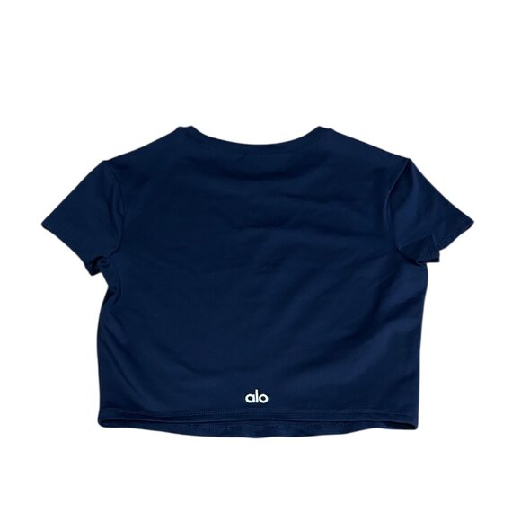 Alo Yoga Alosoft Crop Finesse Short Sleeve top in navy blue XXS - Picture 2 of 2